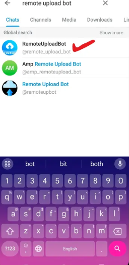 Search for the Remote Upload Bot in Telegram